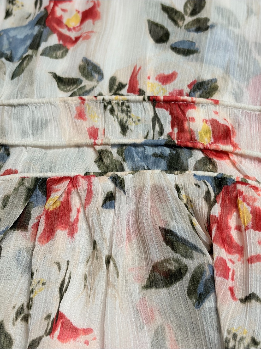 White House Black Market Floral V-Neck Peplum Blouse - White/Pink/Blue - Picture 13 of 16